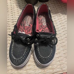 Sperry Top-Sider Biscayne Girls Youth Sz 3 Charcoal Sparkle Slip On Boat Shoes